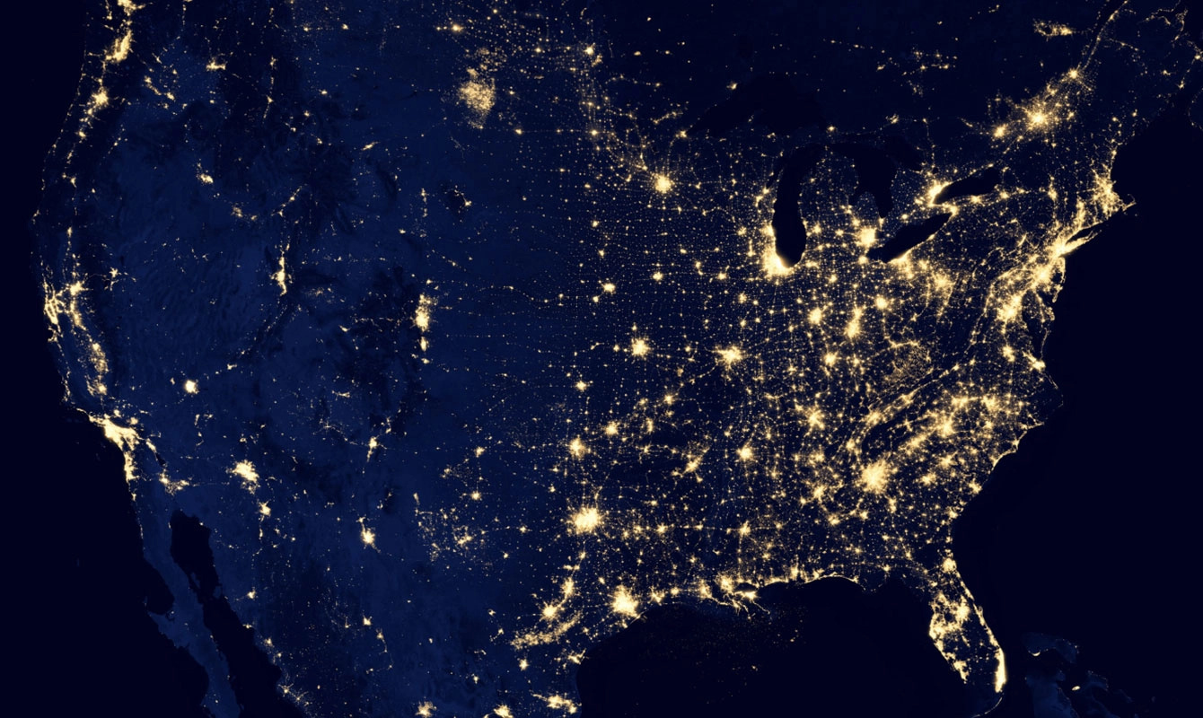 USA at night from space