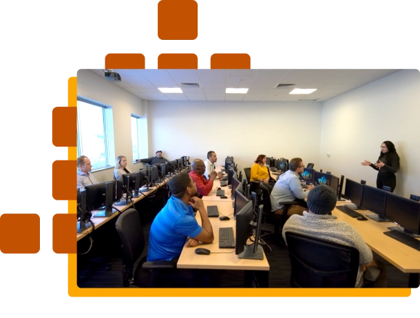 classroom setting with teacher standing up