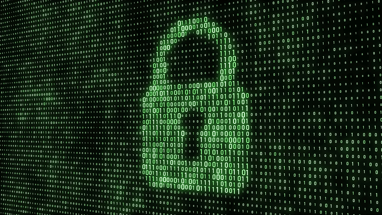 wall of code with a lock illustrated in green