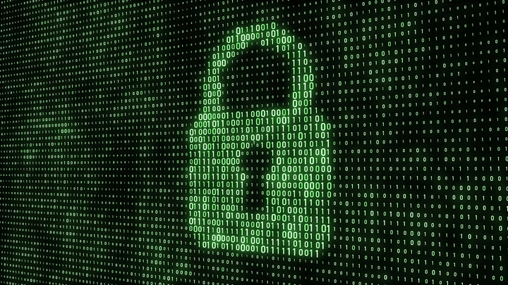 wall of code with a lock illustrated in green